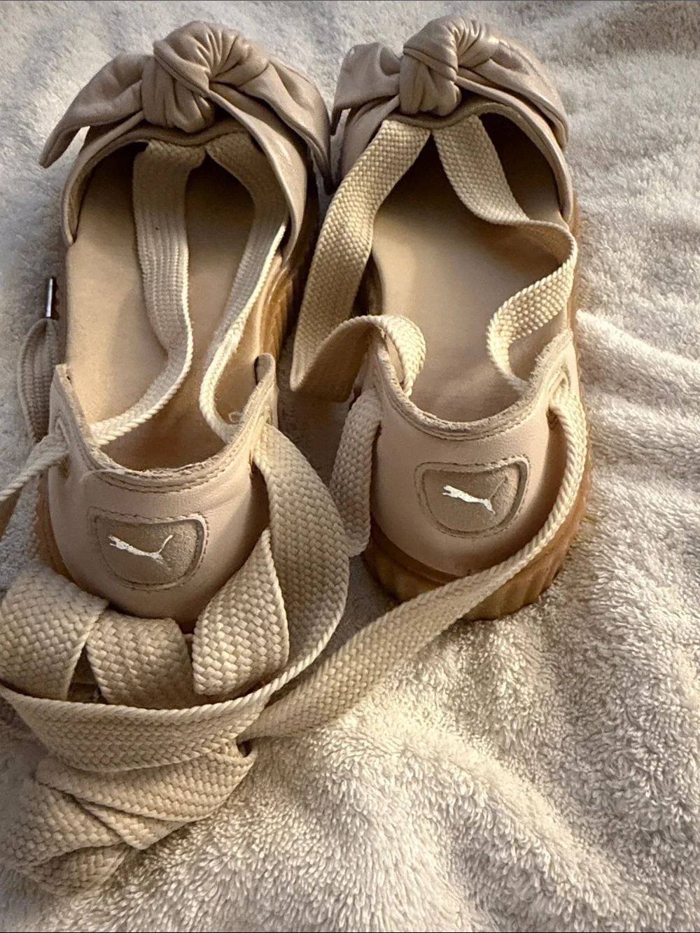 Puma Fenty X Neutral Bow Espadrille Sandals with Ankle Ties